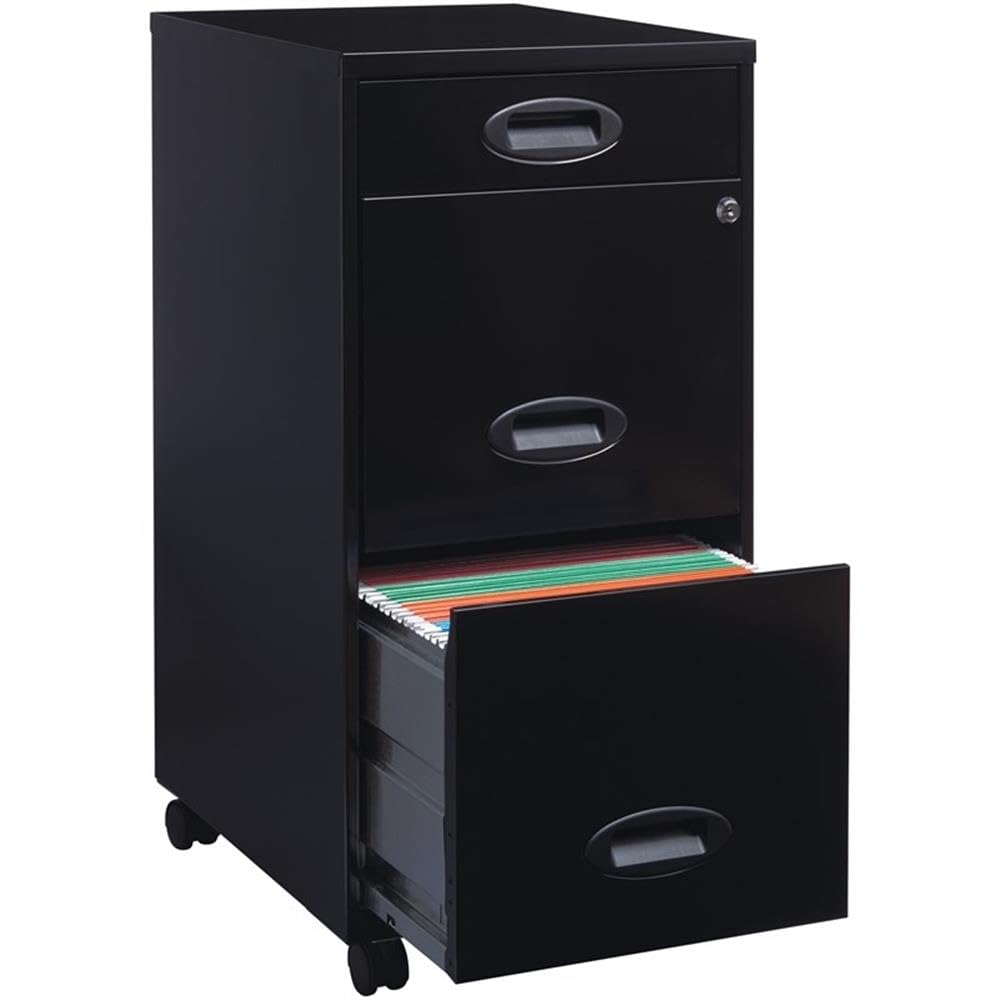 Black Metal 3 Drawer Vertical Filing Cabinet W430