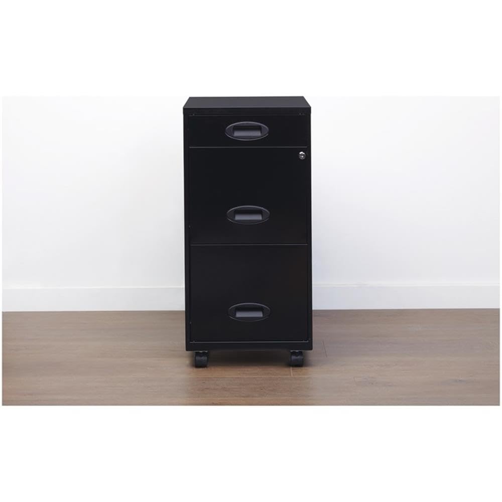 Black Metal 3 Drawer Vertical Filing Cabinet W430