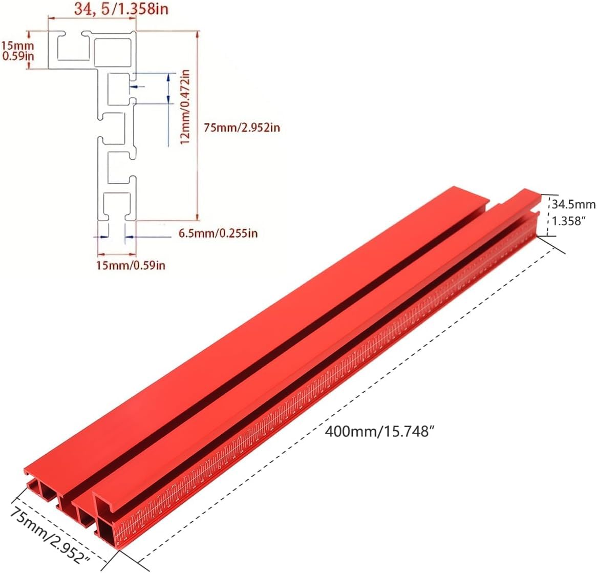Aluminum Precision Miter Gauge with T-Track Fence and Flip Stop K3468