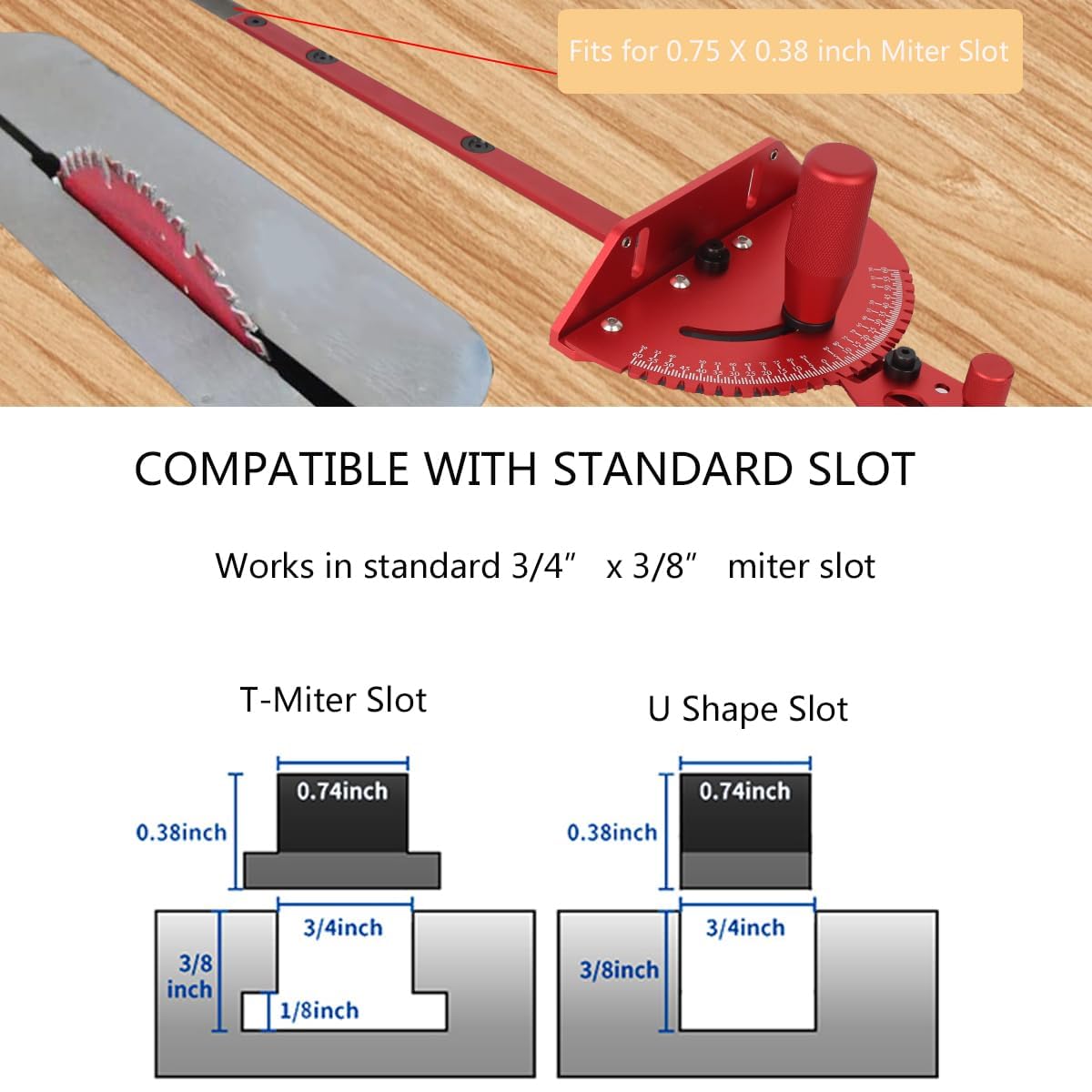 Aluminum Precision Miter Gauge with T-Track Fence and Flip Stop K3468