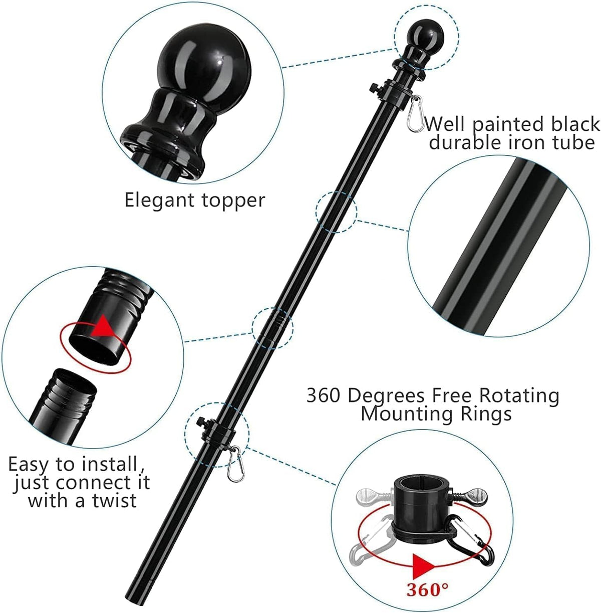 3x5 Embroidered American Flag with 5ft Flag Pole Q200761