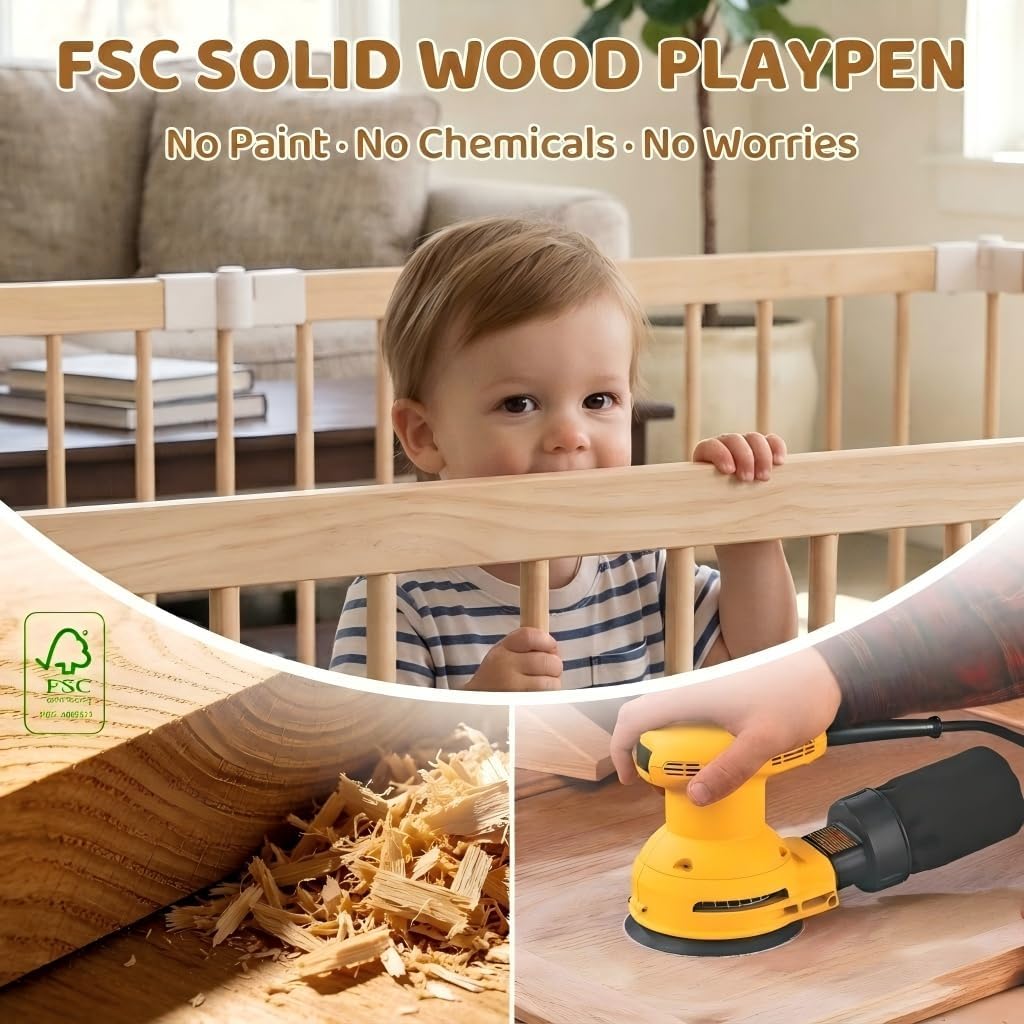 Foldable Wooden Baby Playpen with Adjustable Size and Shape B259024