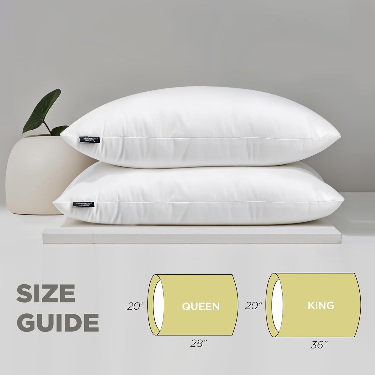 100% Organic Cotton Cover King Size Bed Pillows Set of 2 Y5073