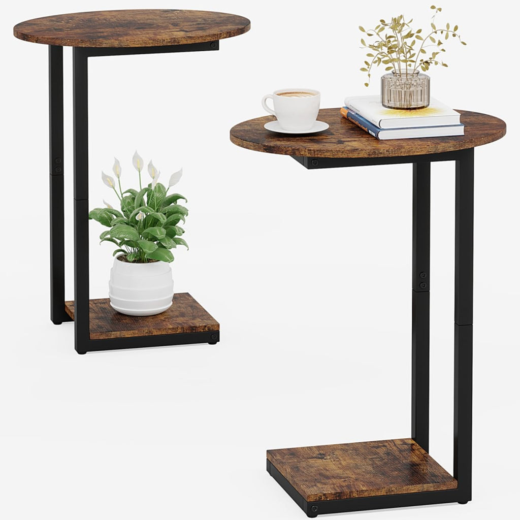 Small C-Shaped Wood Side Table Set of 2 with Metal Frame Z5769