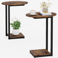 Small C-Shaped Wood Side Table Set of 2 with Metal Frame Z5769