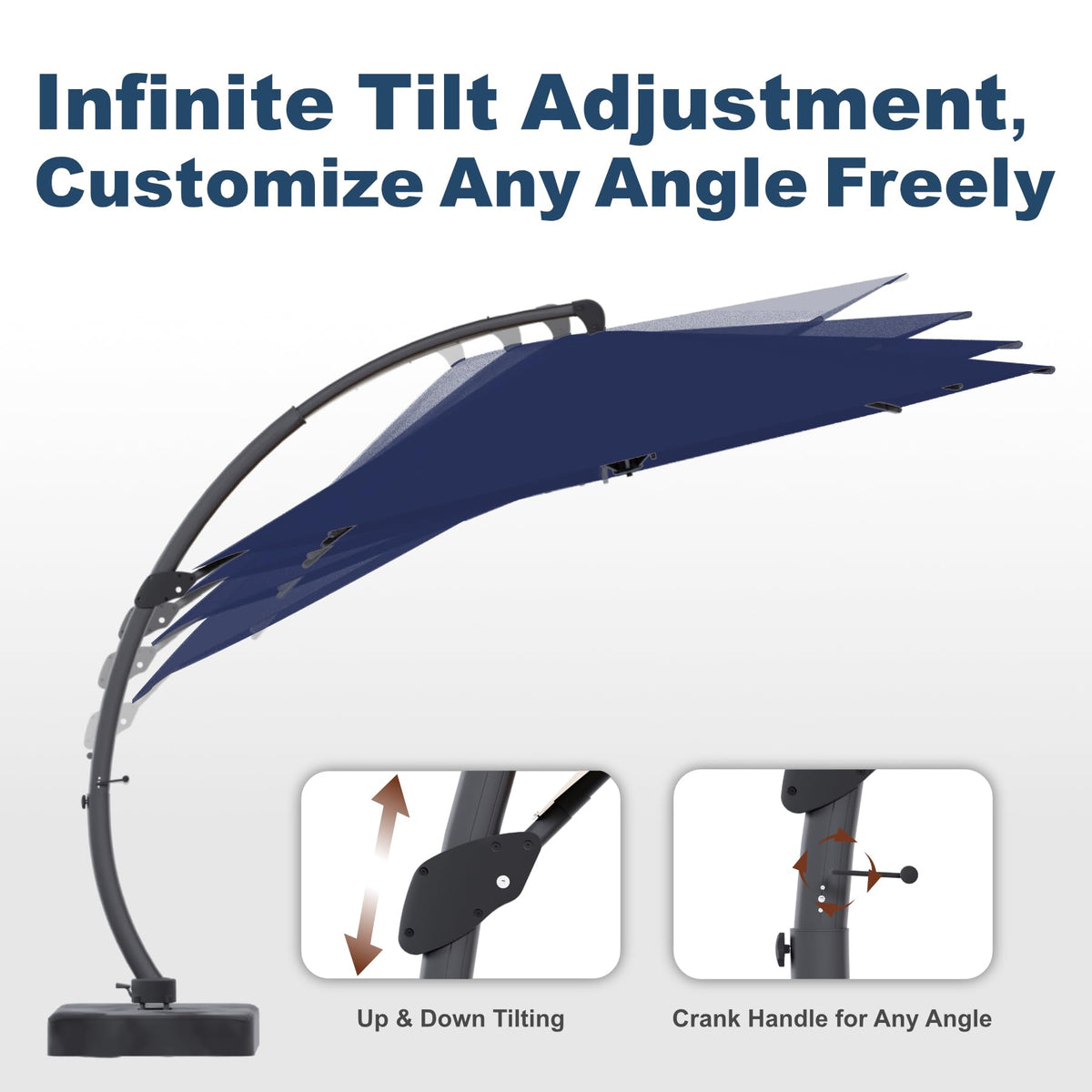 11FT Navy Blue Aluminum Cantilever Umbrella with Base M838