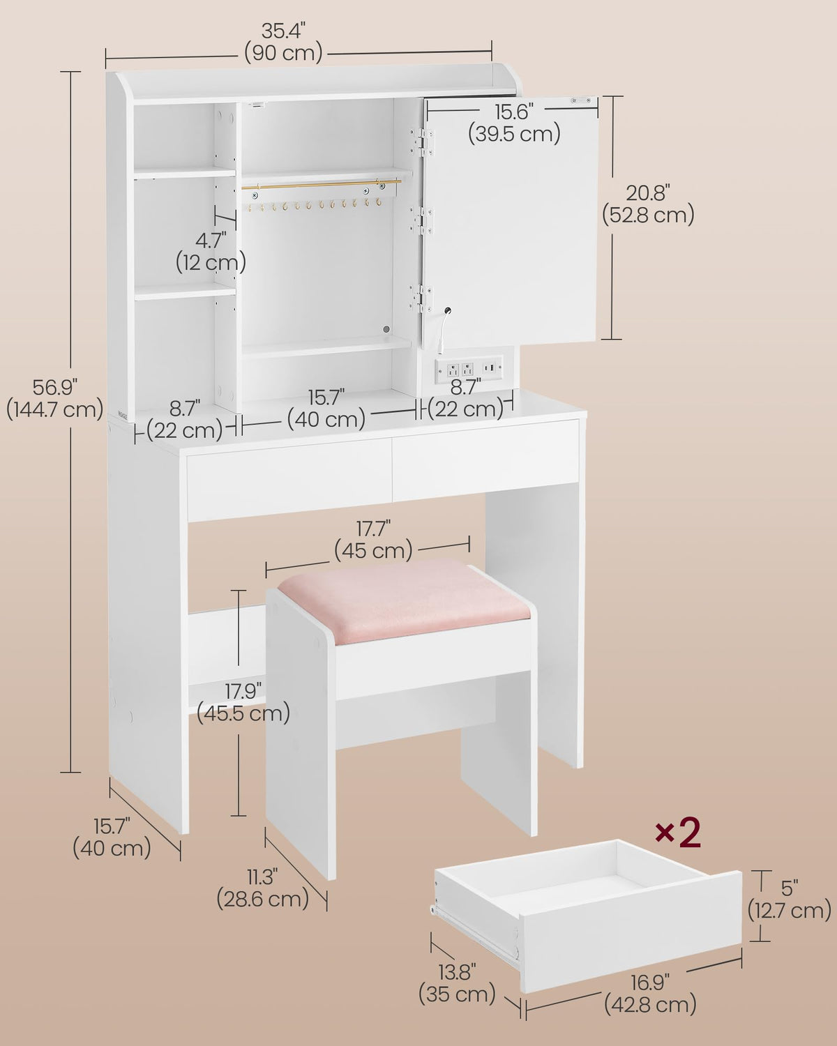 Vanity Desk with Mirror and Lights I30498