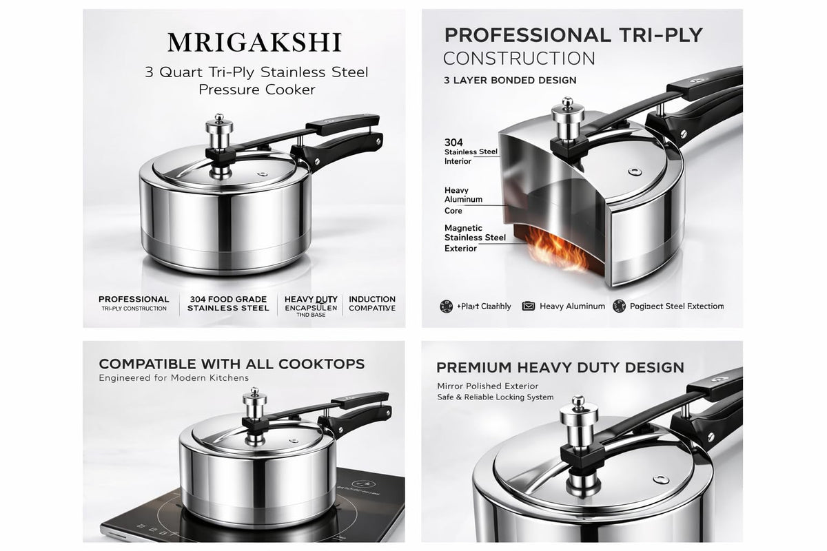 3 Litre Triply Stainless Steel Pressure Cooker R958