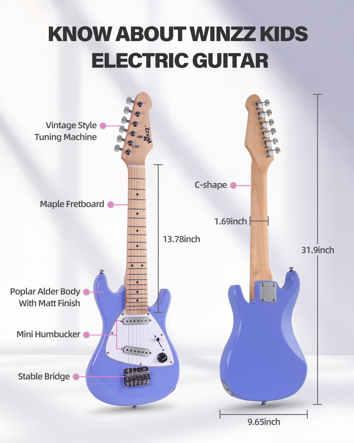 30 Inch 1/4 Size Purple Electric Guitar Kit with Amp D82148
