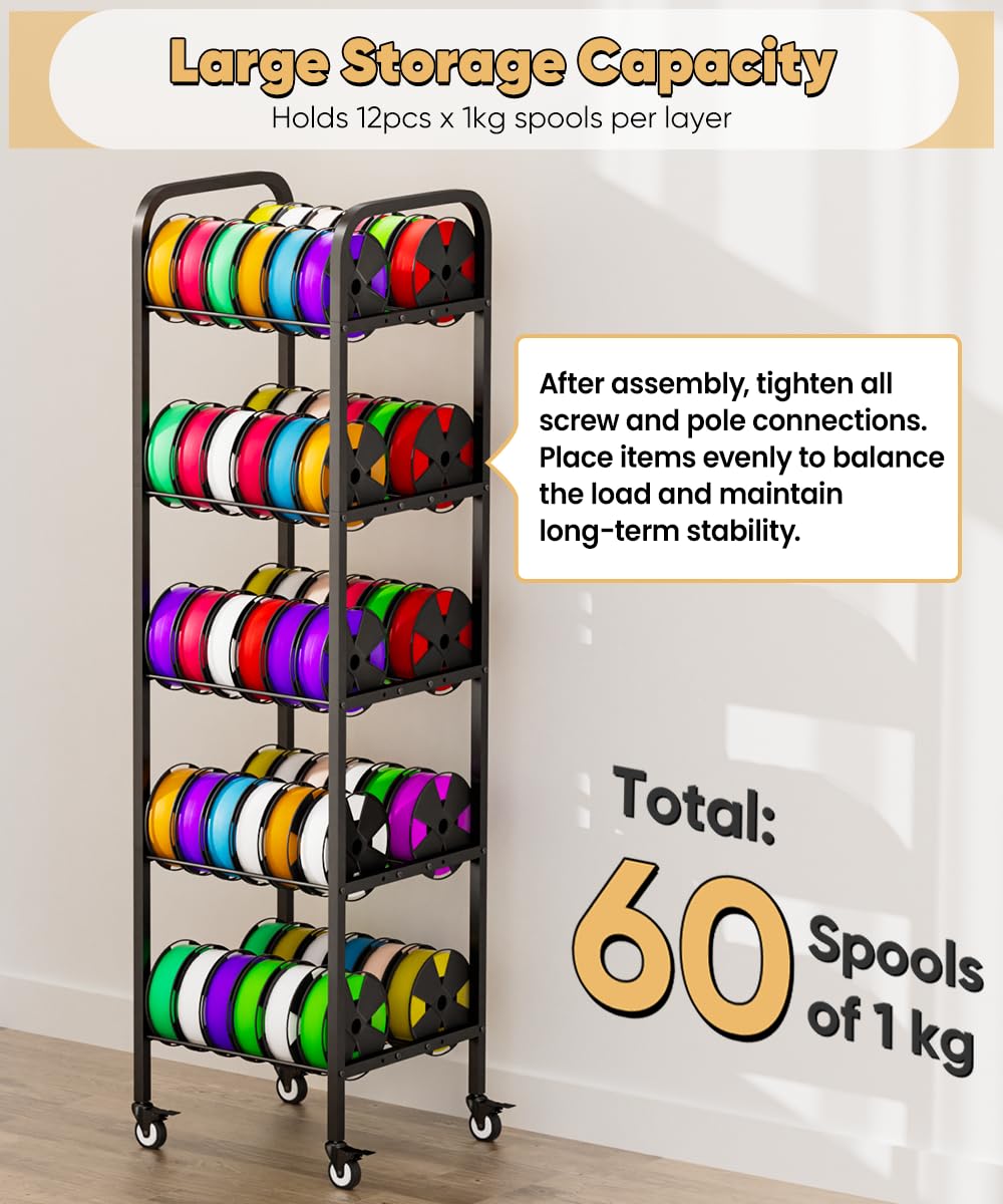 5-Tier 3D Printer Filament Storage Rack with Wheels H6000
