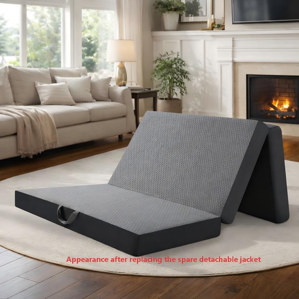 Twin 6-Inch Foam Tri Fold Floor Mattress with 2 Washable Covers J730988