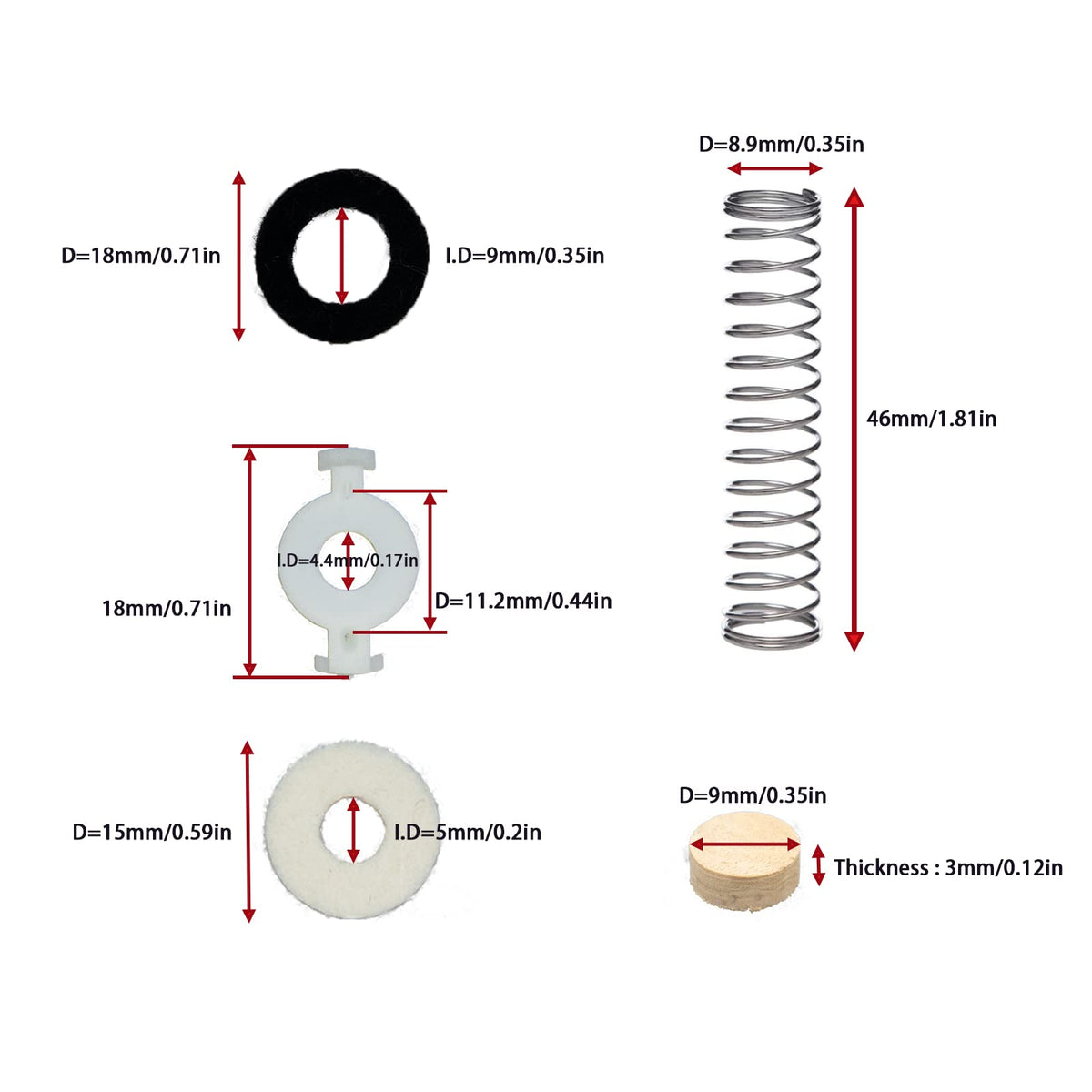 Trumpet Valve Repair Kit with Springs Felts and Cork Pads O45671