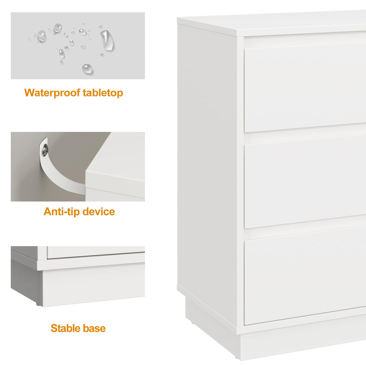 White 3 Drawer Nightstand Y3729