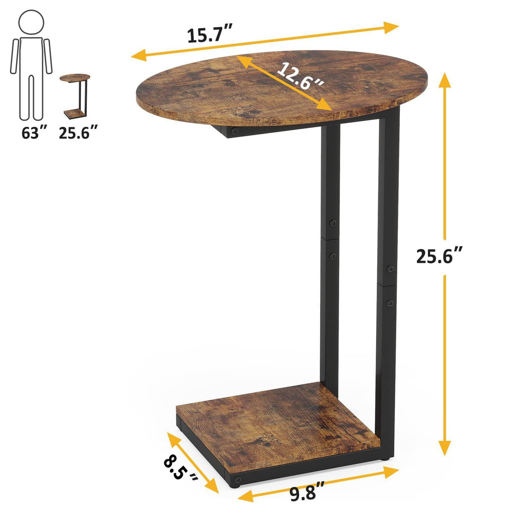 Small C-Shaped Wood Side Table Set of 2 with Metal Frame Z5769