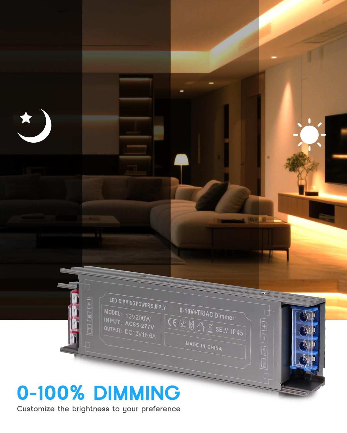 200 Watts Dimmable LED Driver 85V-277V AC to 24V DC Converter I844