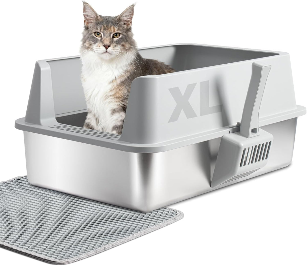 XL Stainless Steel Cat Litter Box with Lid and Scoop X923280