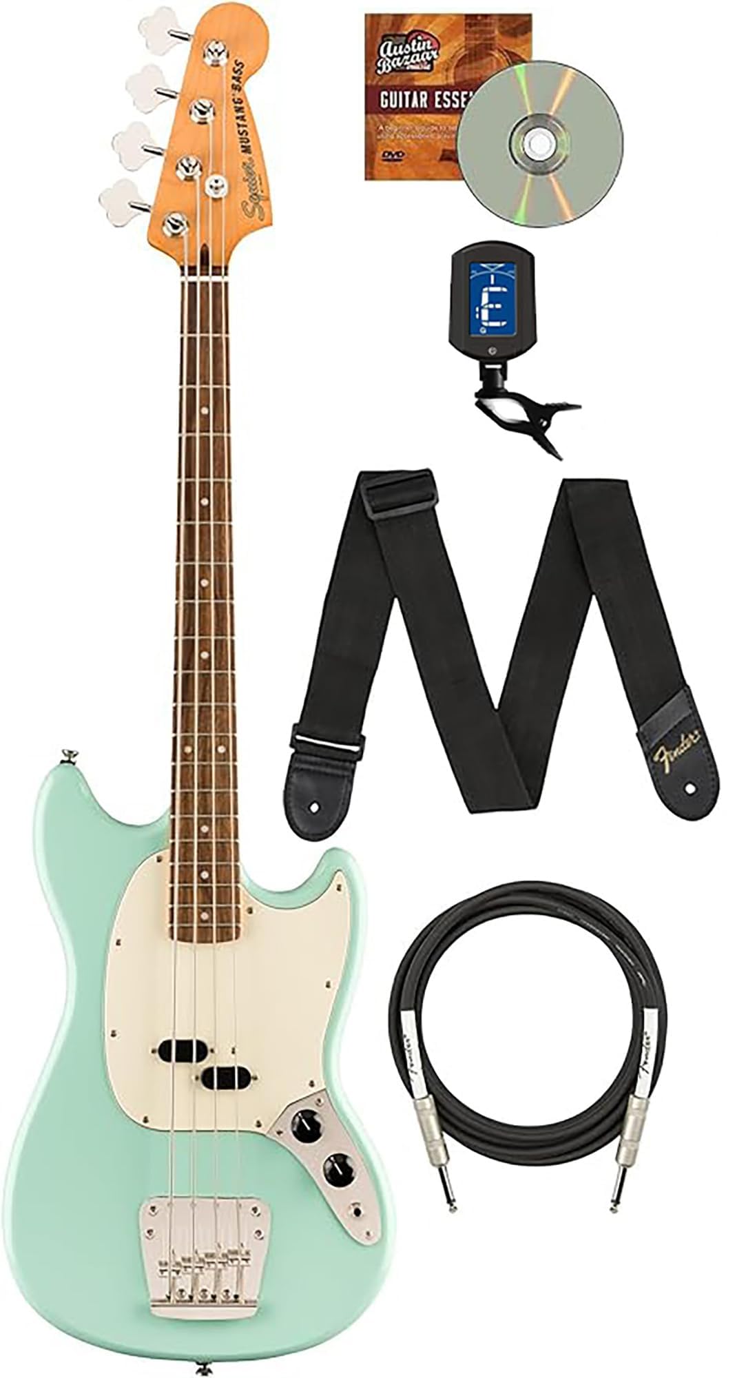 Surf Green Electric Bass Guitar with Instrument Cable, Tuner, Strap J6805