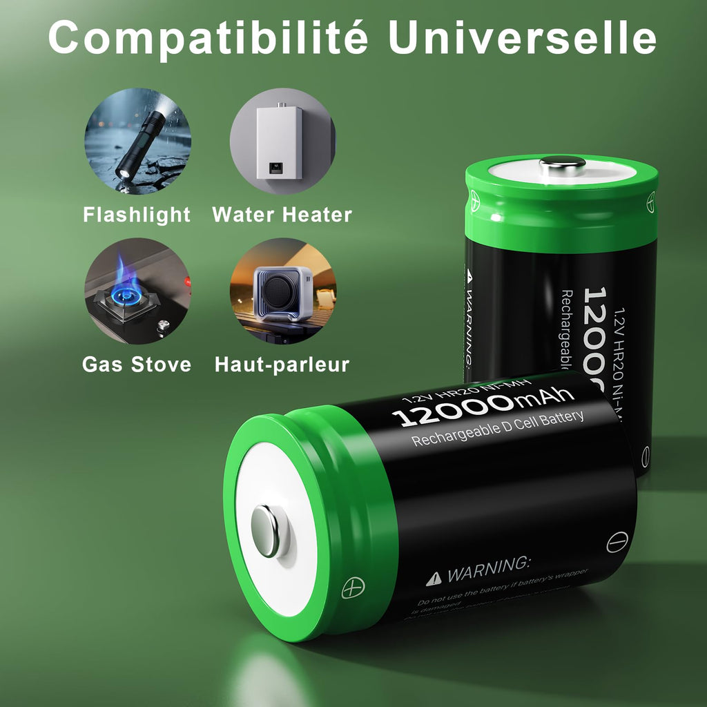 Rechargeable D Batteries, 12000mAh Ni-MH 1.2V 4-Pack V105204
