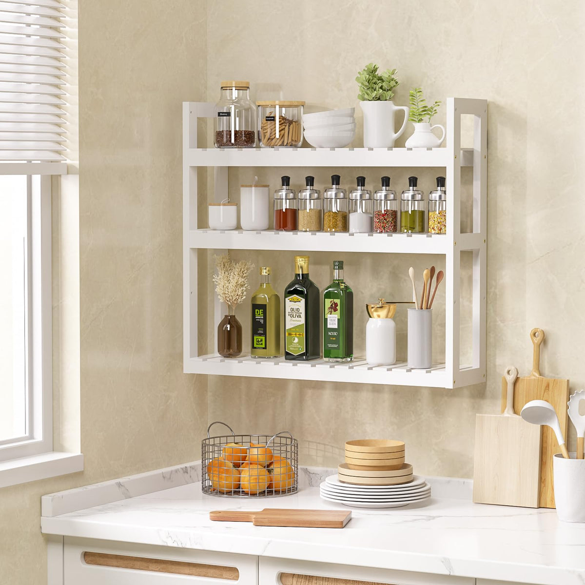 White 3 Tier Bamboo Bathroom Shelves M7639