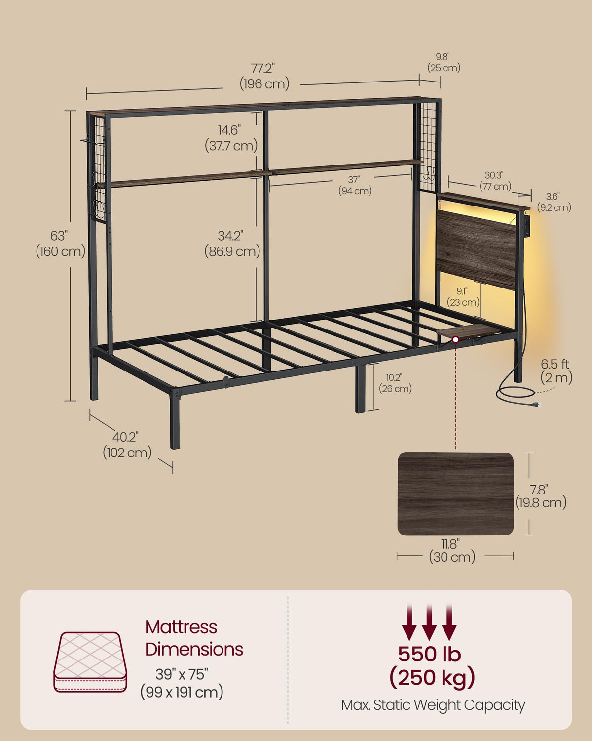 Twin Size Metal Bed Frame with Headboard X231