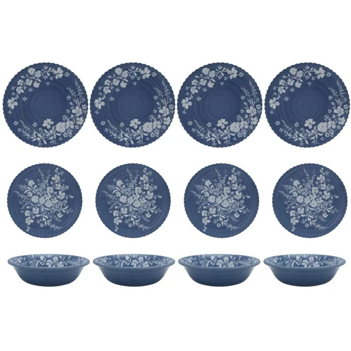 12-Piece Bamboo Melamine Dinnerware Set, Service for 4, Blue R213