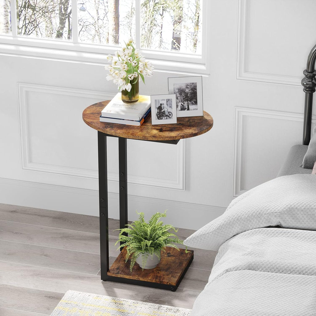 Small C-Shaped Wood Side Table Set of 2 with Metal Frame Z5769