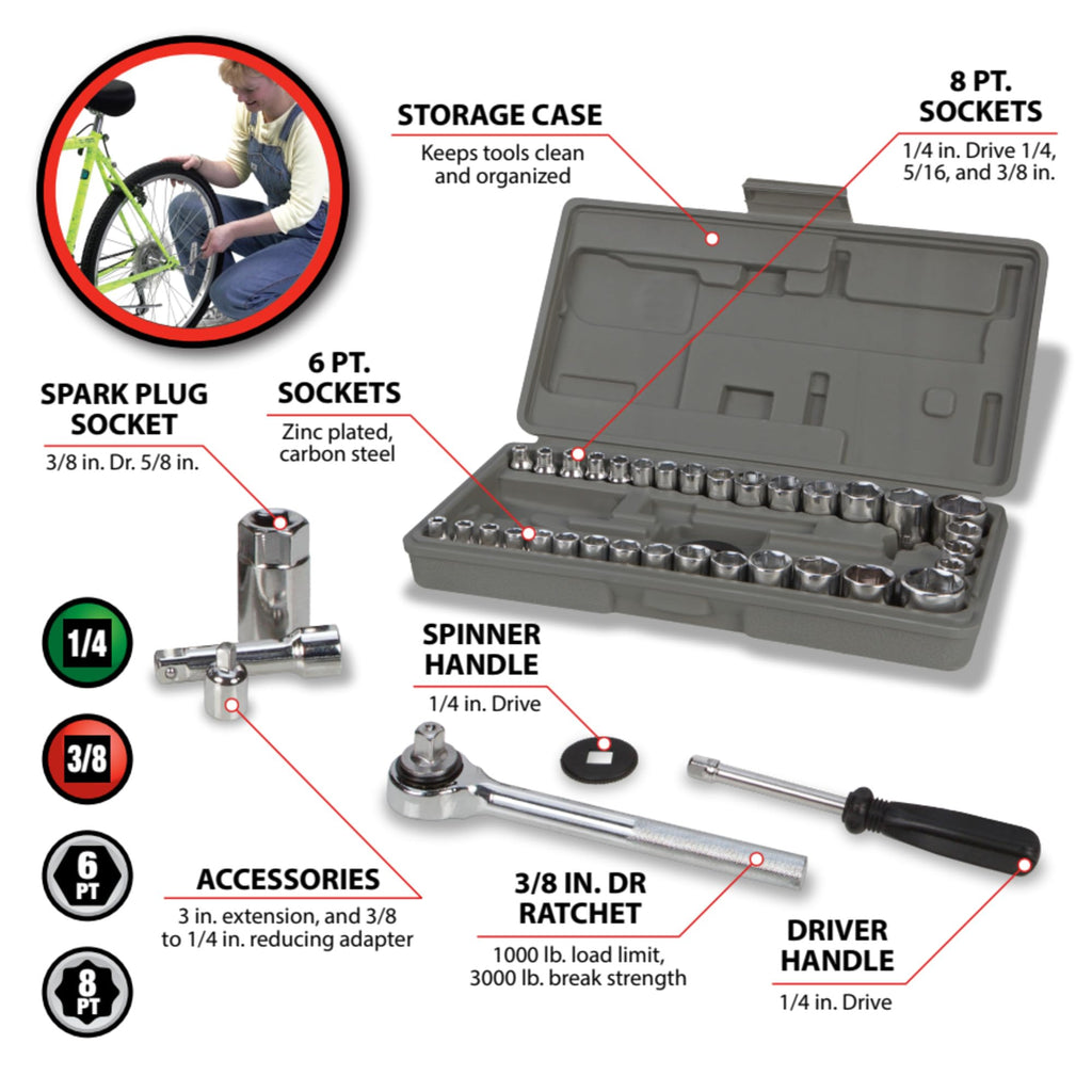 40-Piece SAE and Metric Socket Wrench Set E333