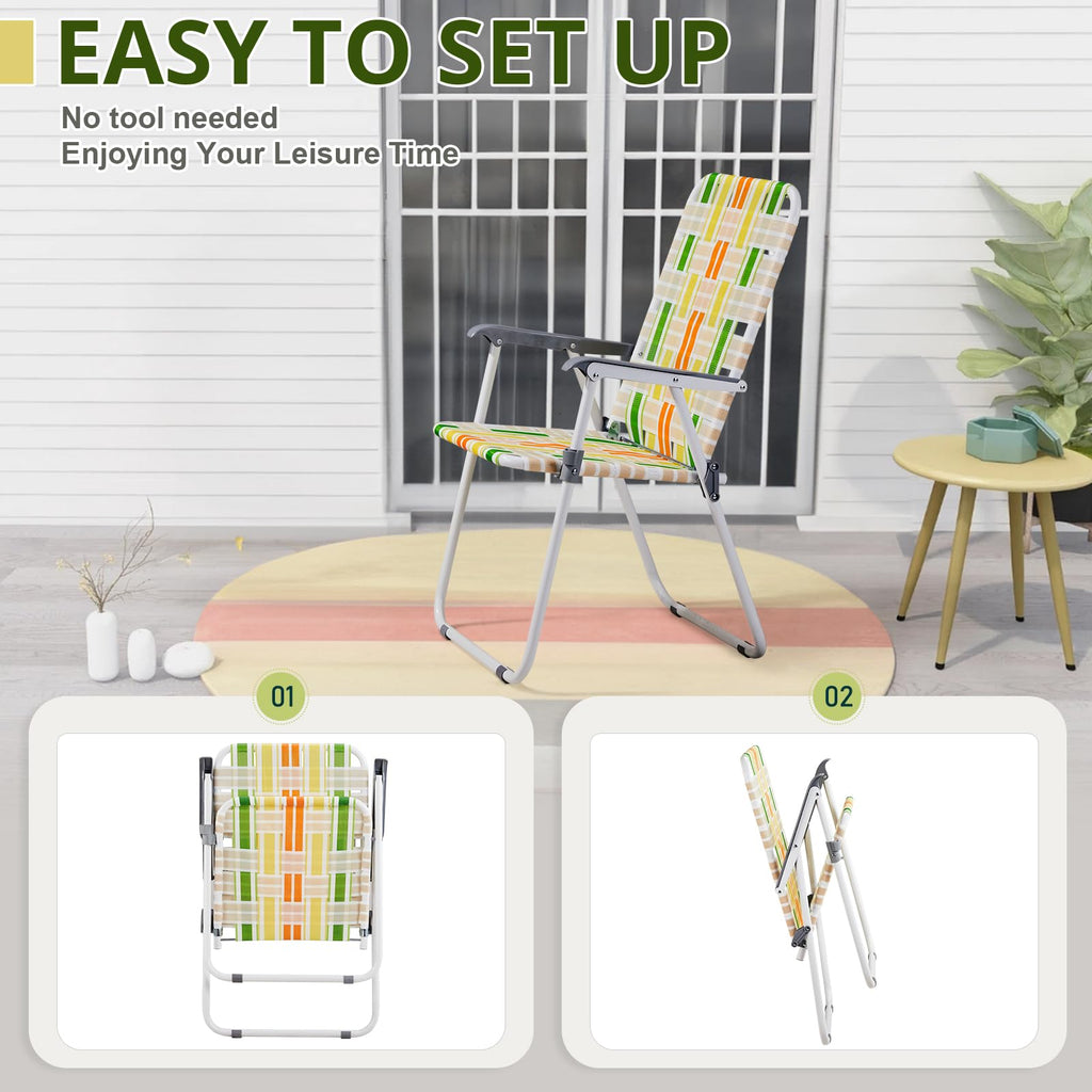 Set of 2 Webbed Folding Beach Chairs Yellow & Green I677552