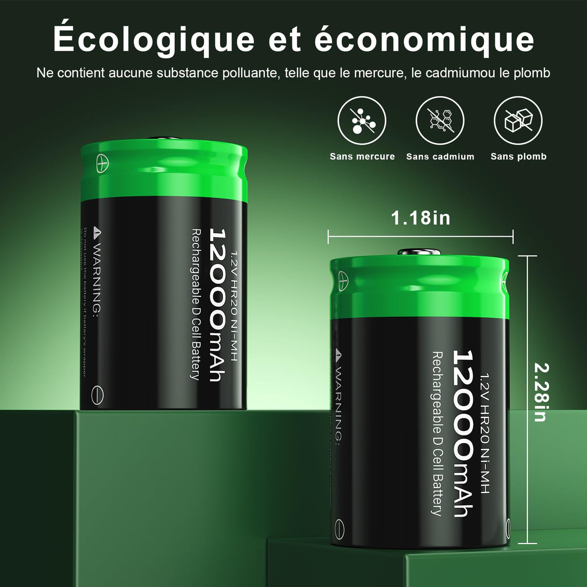 Rechargeable D Batteries, 12000mAh Ni-MH 1.2V 4-Pack V105204