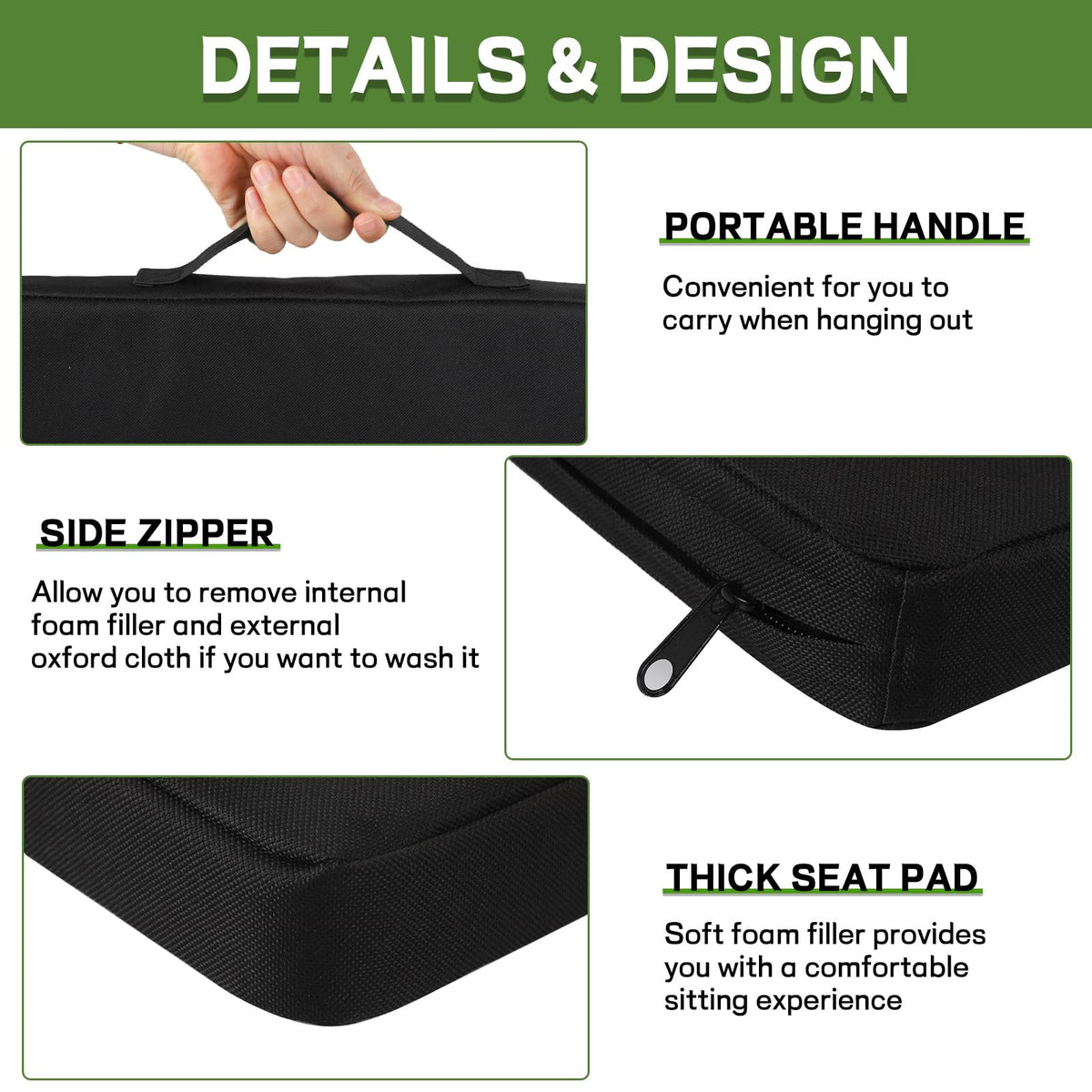 Black 2 Pack Waterproof Oxford Stadium Seat Cushions D55716