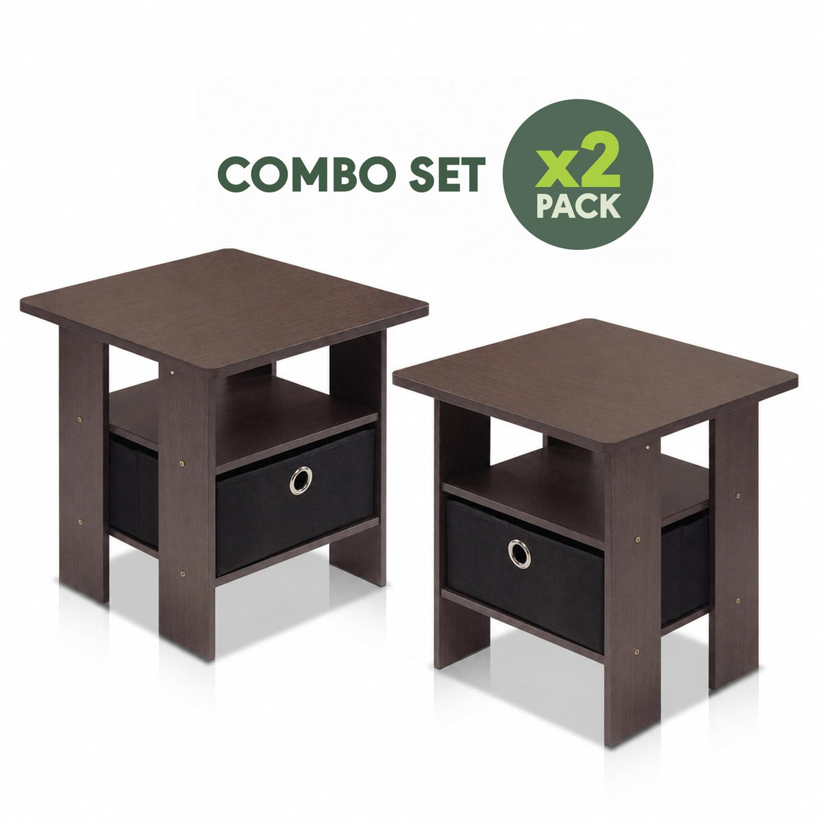 Brown 3-Tier Square Side Table Set of 2 A82887