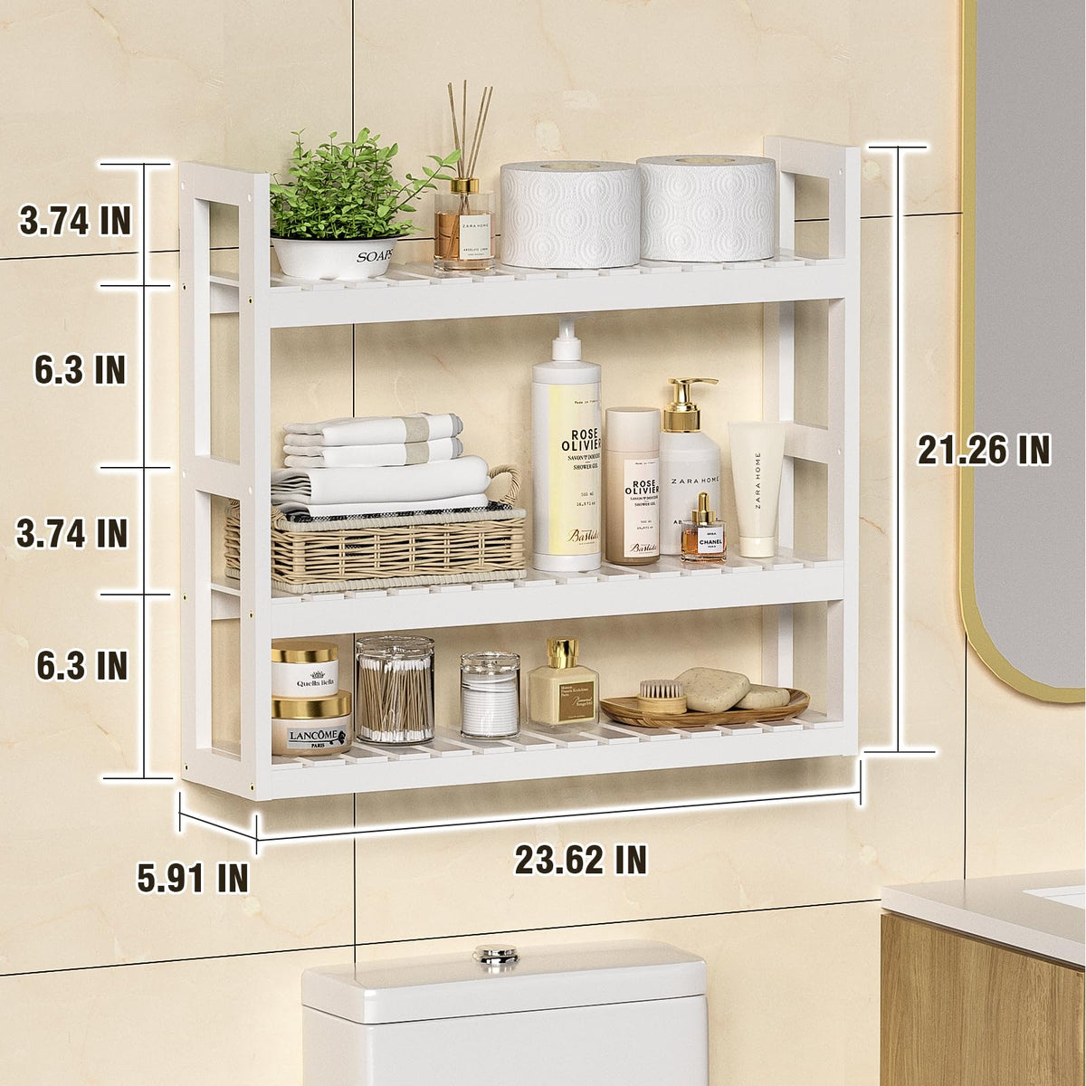 White 3 Tier Bamboo Bathroom Shelves M7639