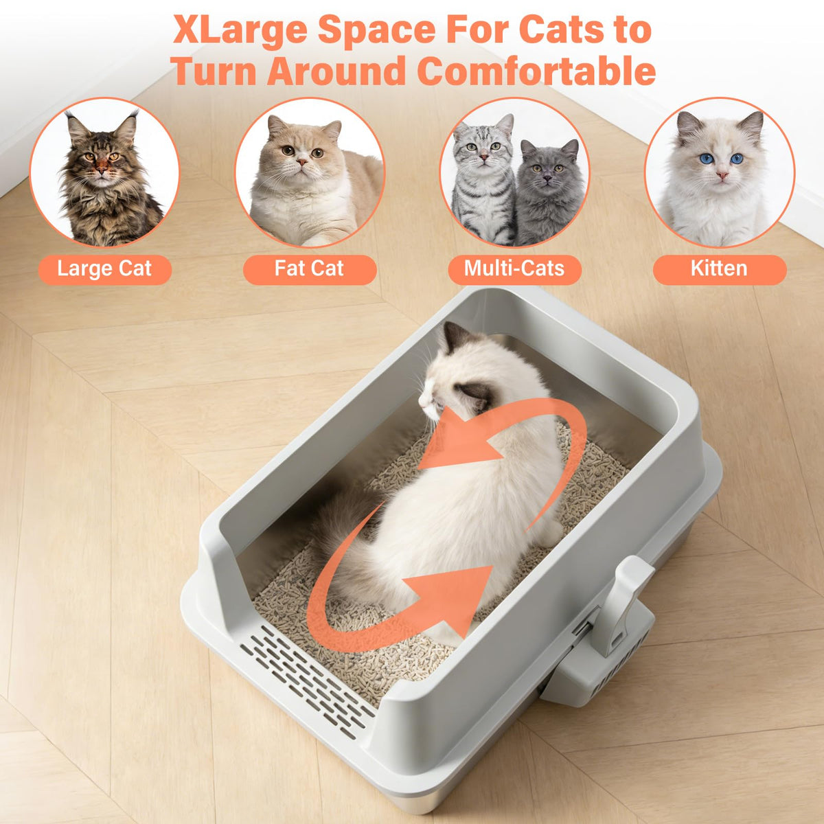 XL Stainless Steel Cat Litter Box with Lid and Scoop X923280