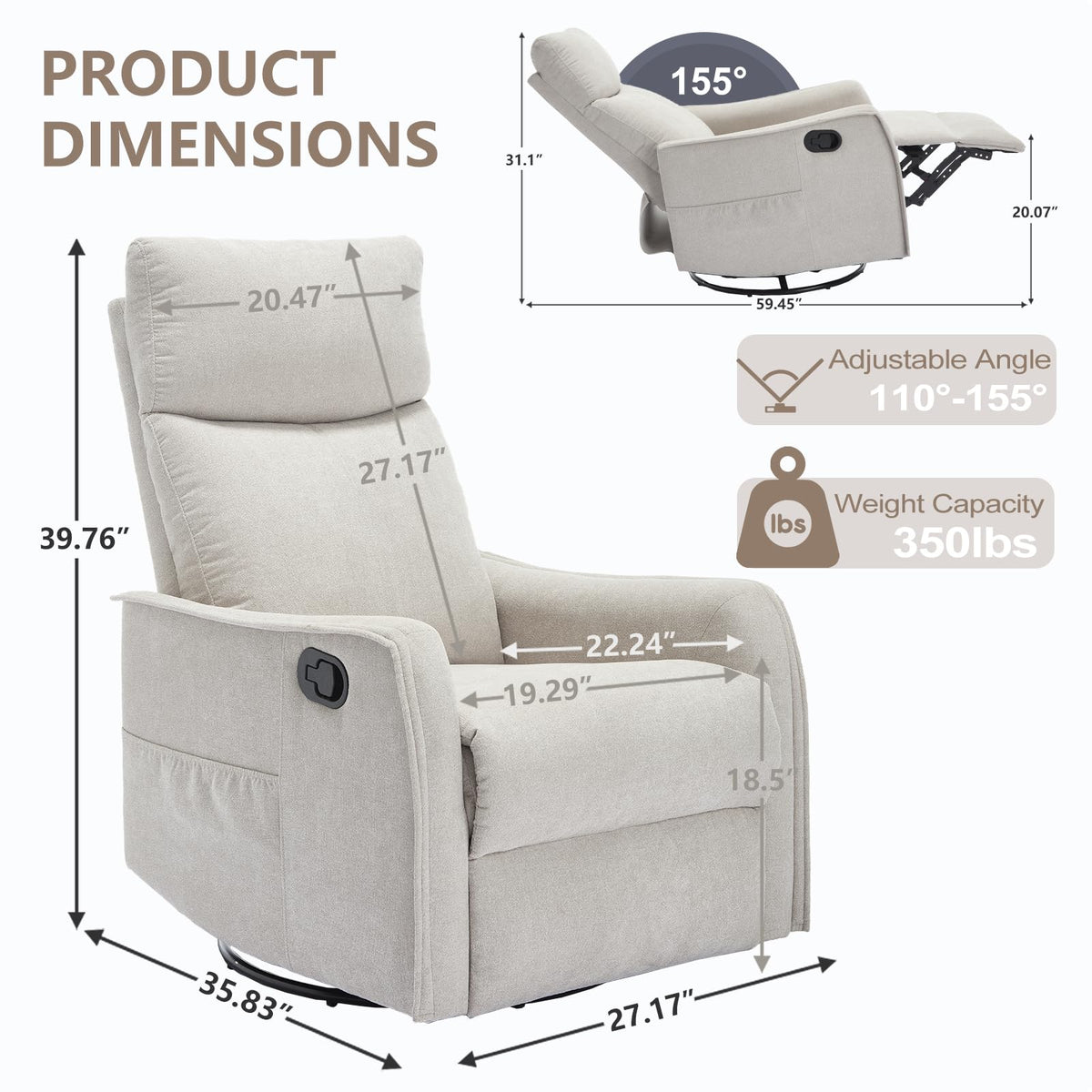 Swivel Rocker Recliner Chair with Heated Massage K6083