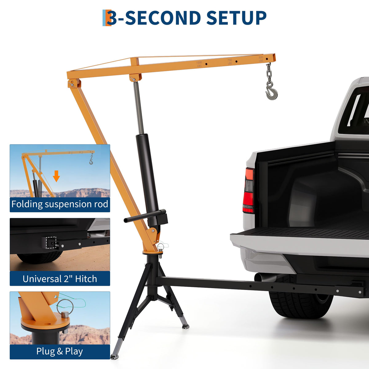1000 lb Hitch Mount Hydraulic Pickup Truck Crane V934123