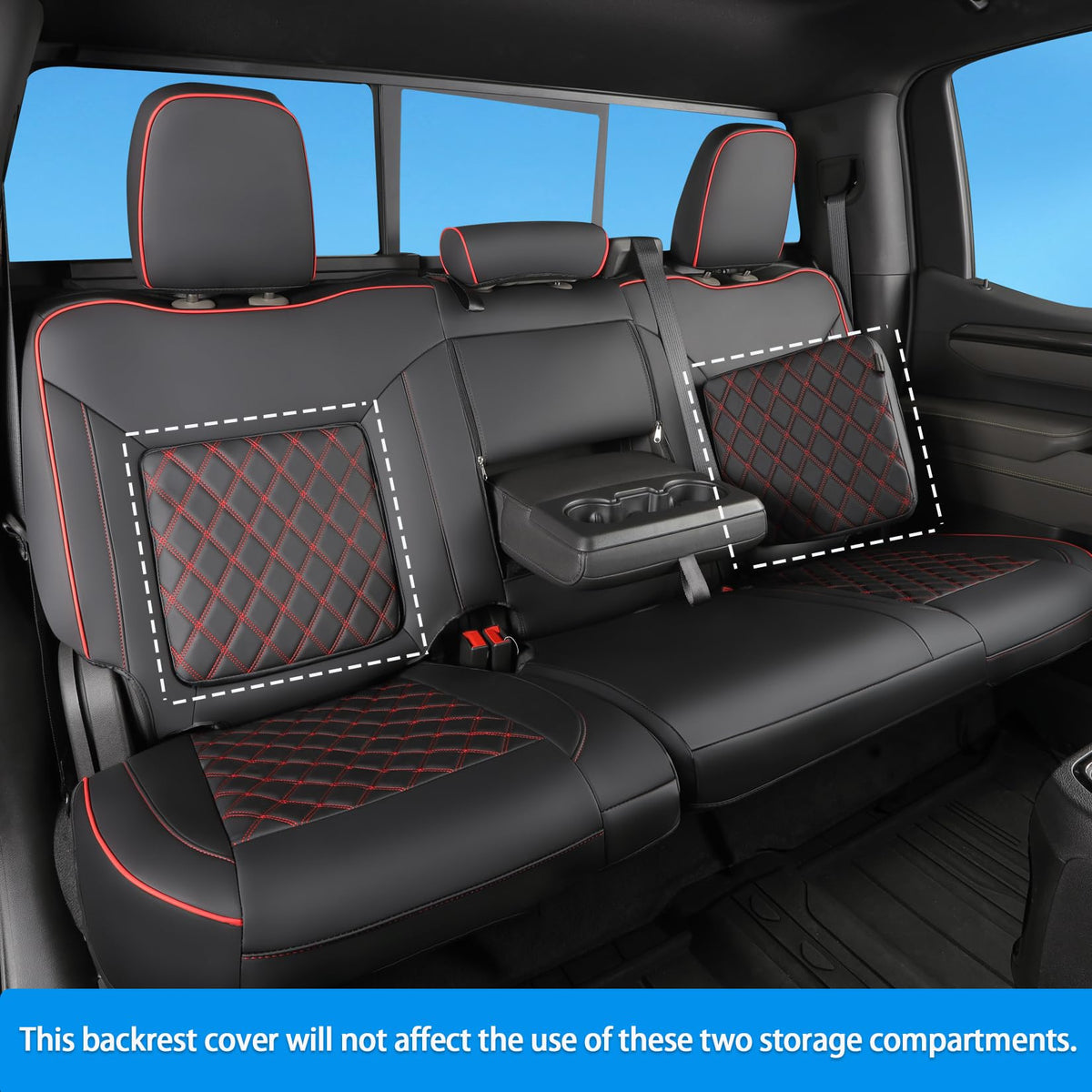 Faux Leather Seat Covers Full Set Black with Red Trim E69280