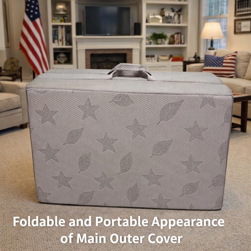 Twin 6-Inch Foam Tri Fold Floor Mattress with 2 Washable Covers J730988