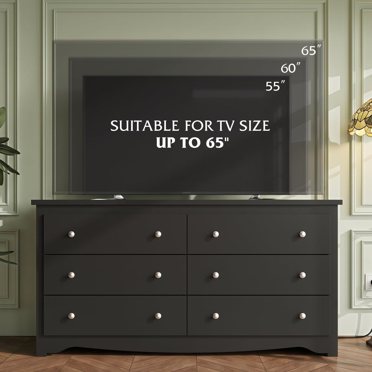 Black 6-Drawer TV Stand D434286