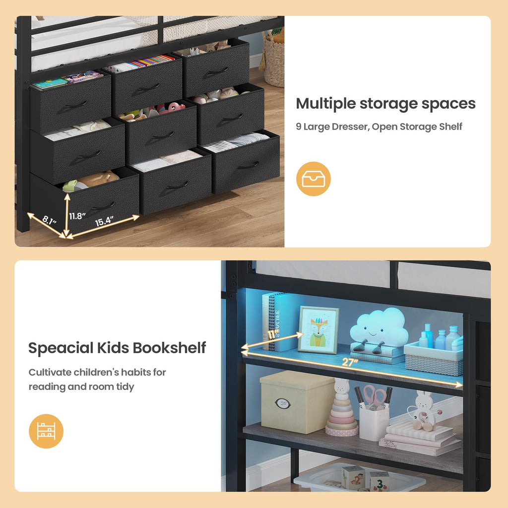 Twin Size Loft Bed with 9 Storage Drawers Z660135