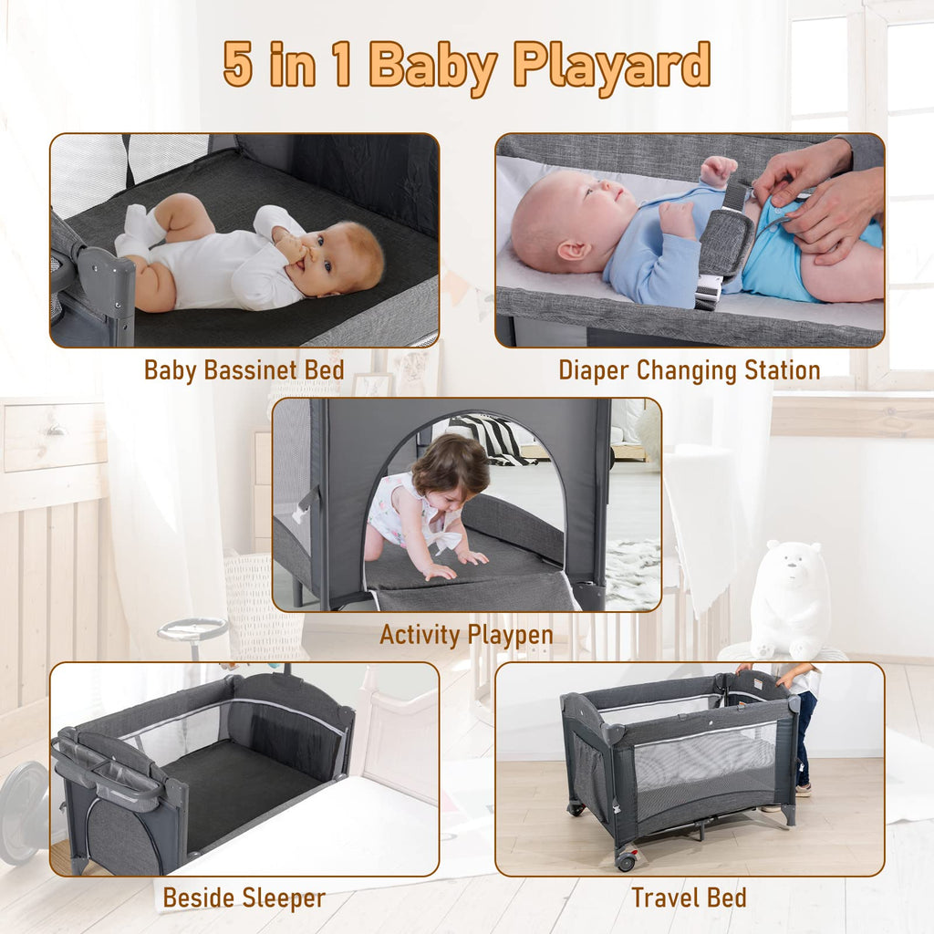 5-in-1 Baby Bassinet Bedside Sleeper Playard L86194
