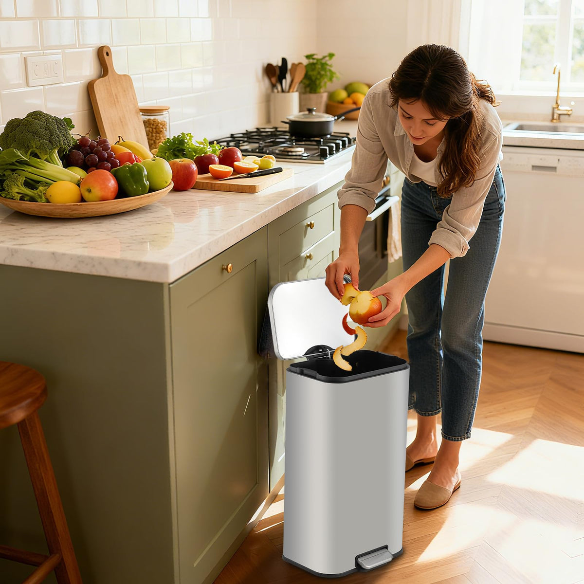 13.2 gal Stainless Steel Step Trash Can R7596
