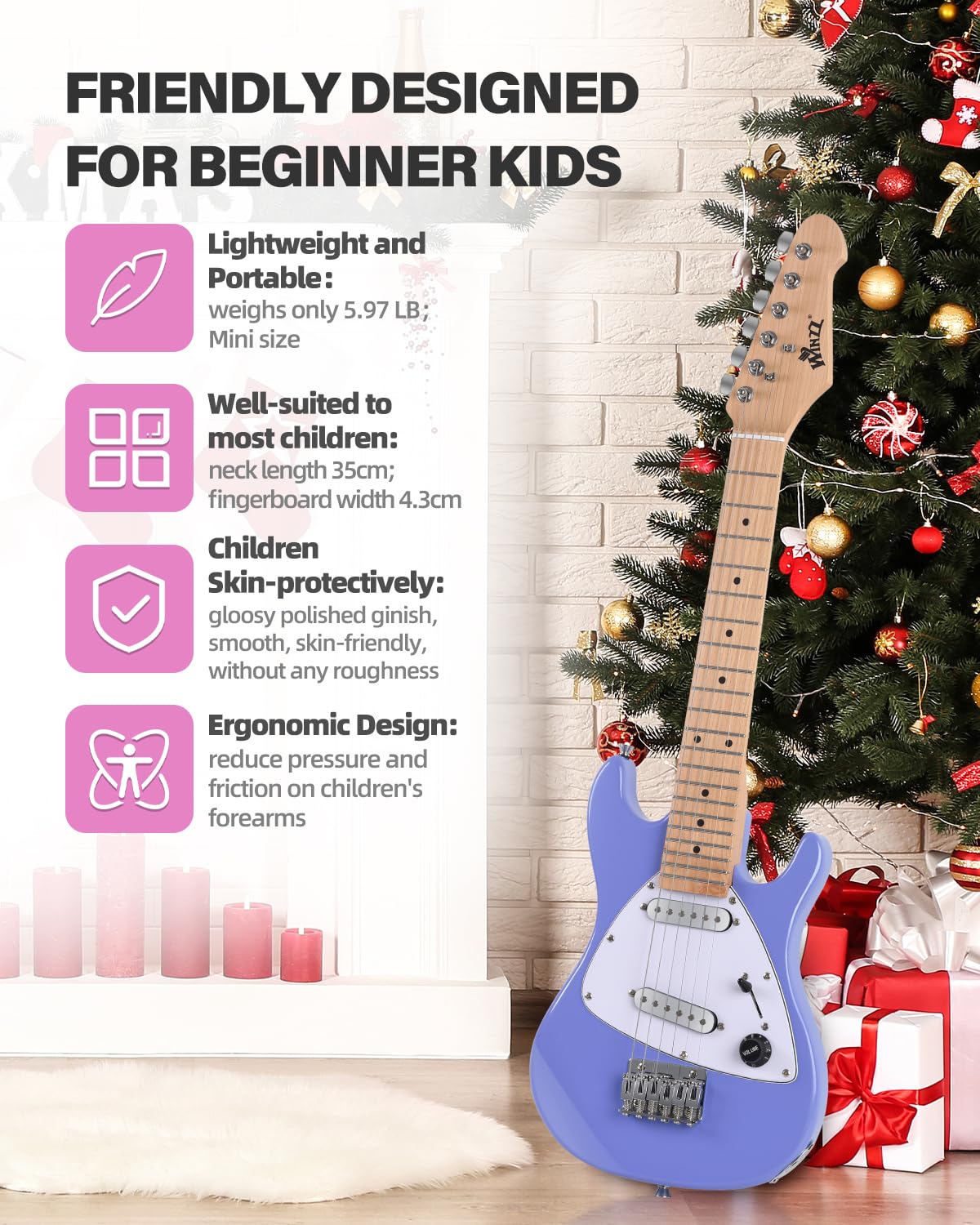 30 Inch 1/4 Size Purple Electric Guitar Kit with Amp D82148