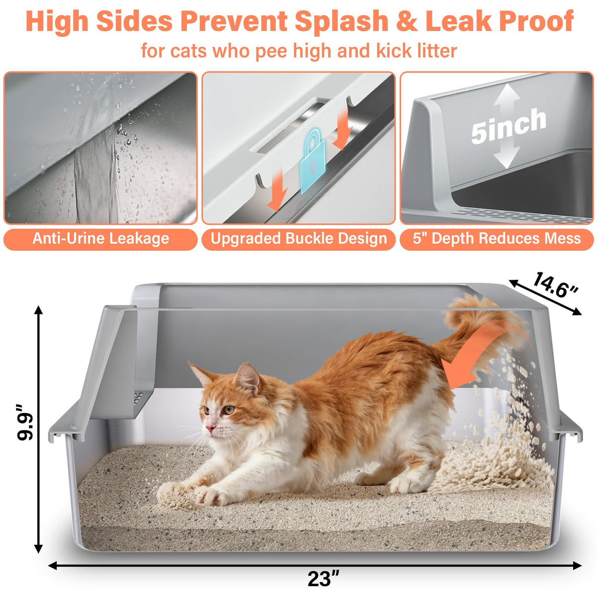 XL Stainless Steel Cat Litter Box with Lid and Scoop X923280