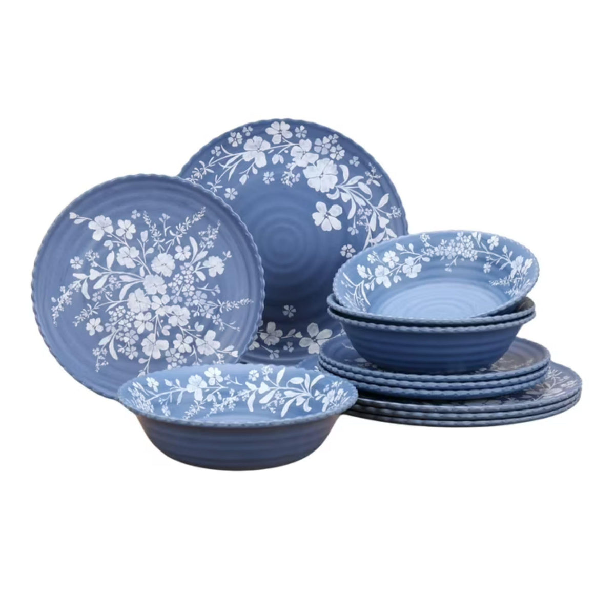12-Piece Bamboo Melamine Dinnerware Set, Service for 4, Blue R213