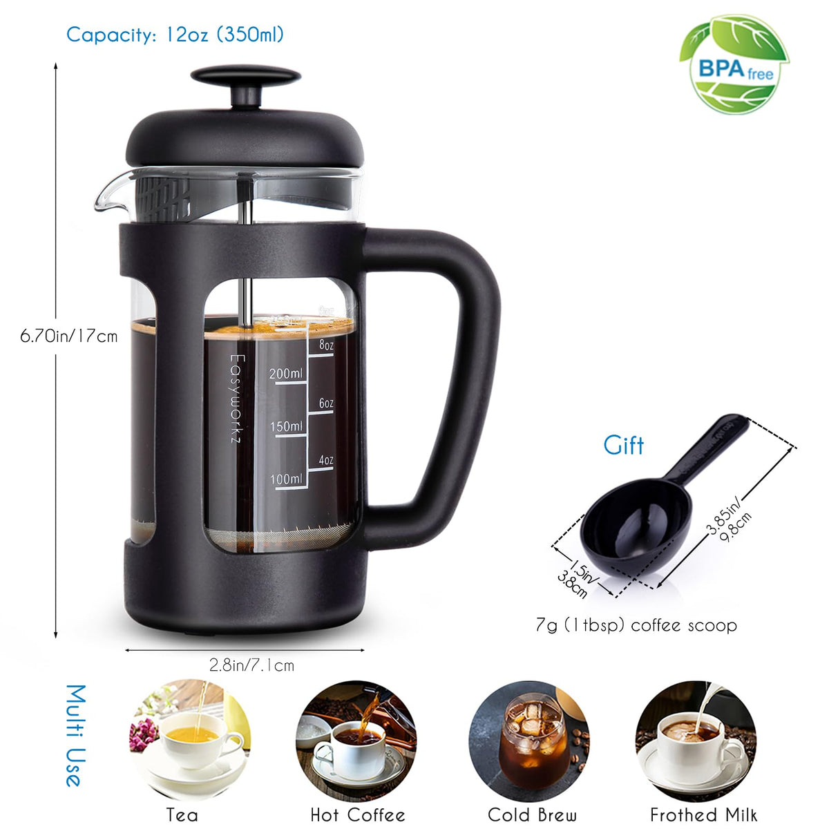 12 oz Stainless Steel French Press and Creamer Sugar Bowl Set S4398