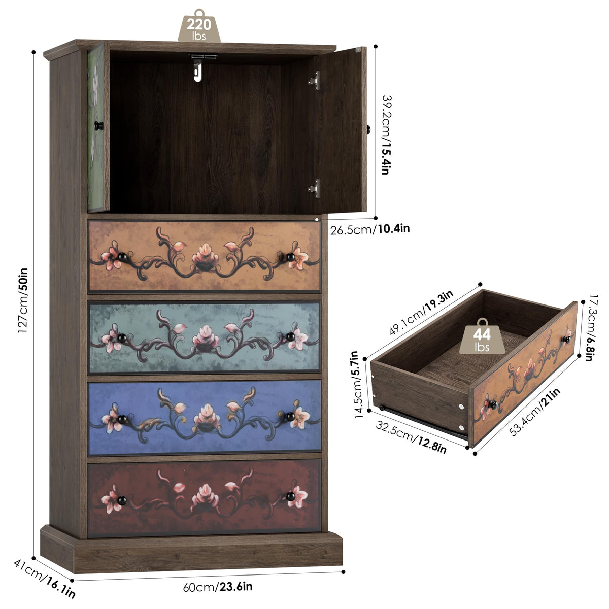 50" H Boho 4 Drawer Dresser V177