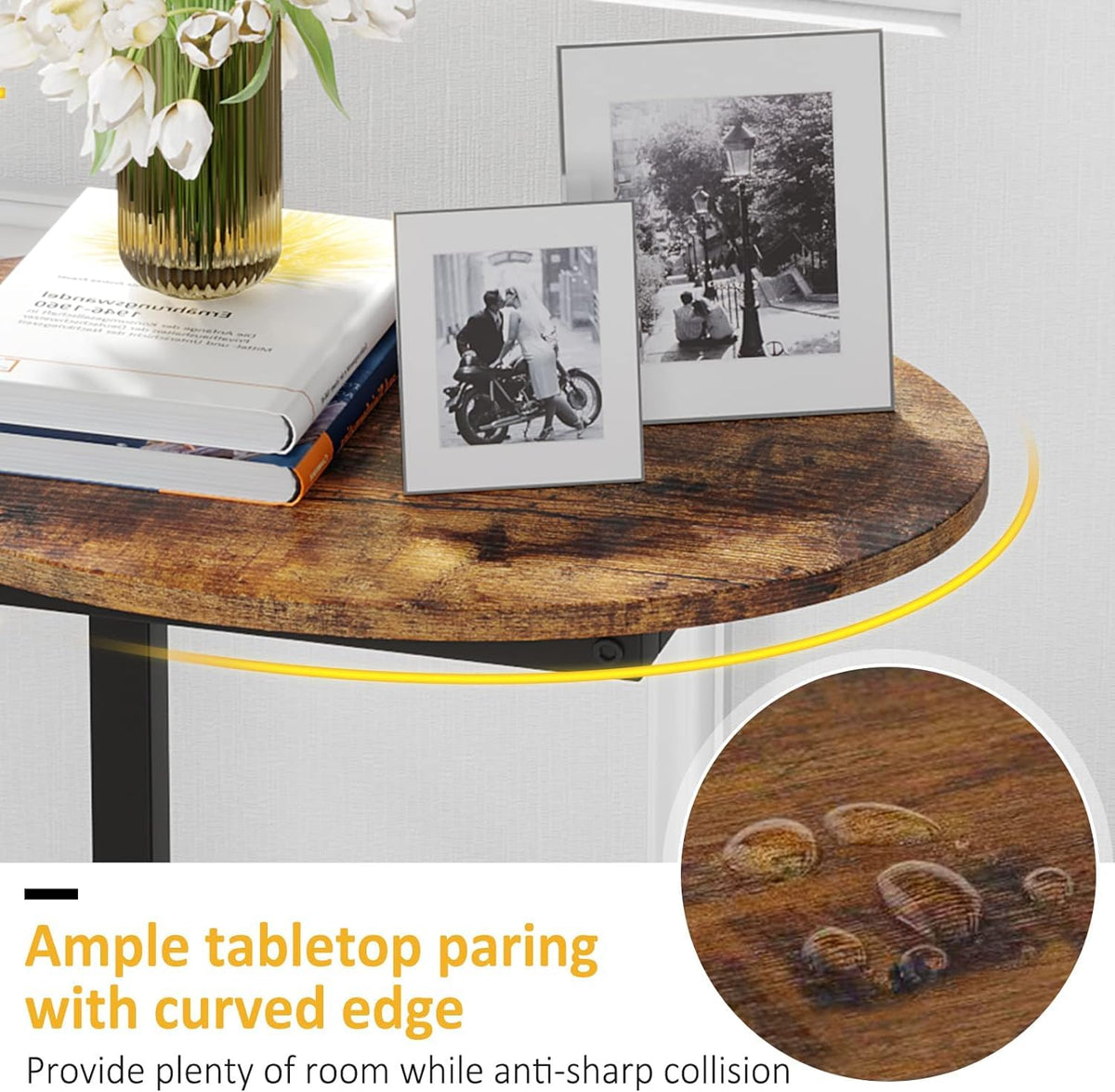 Small C-Shaped Wood Side Table Set of 2 with Metal Frame Z5769