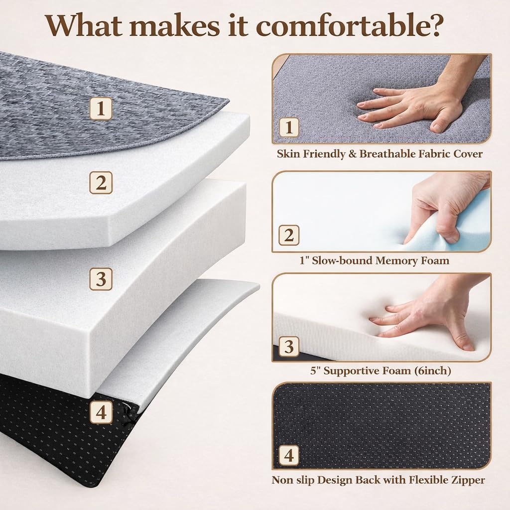 Twin 6-Inch Foam Tri Fold Floor Mattress with 2 Washable Covers J730988