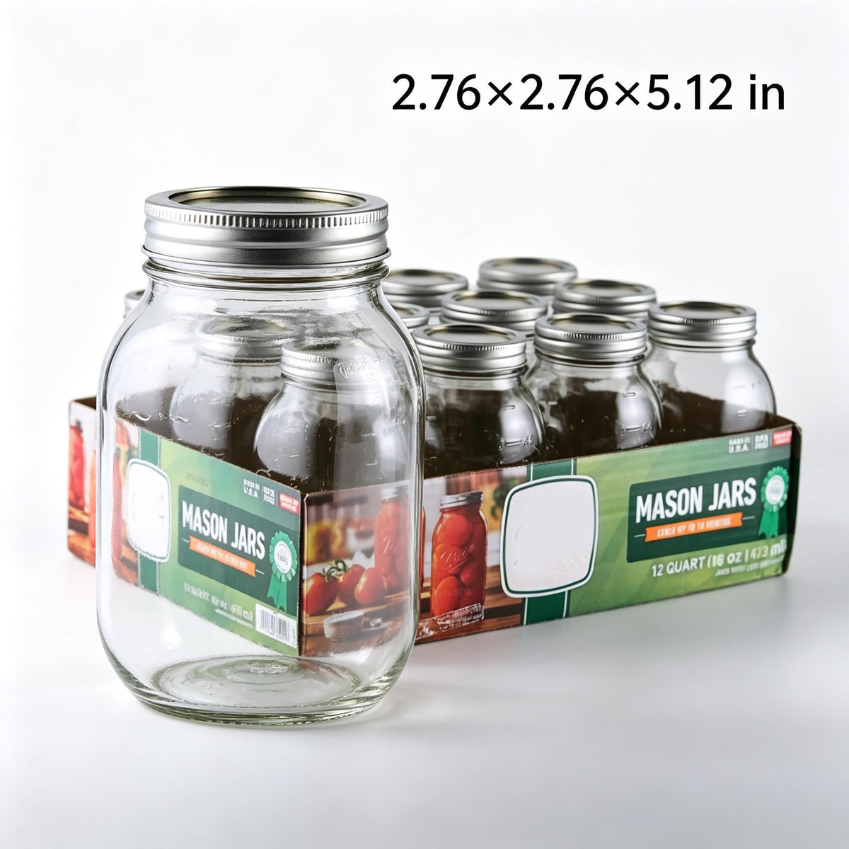 16Oz Regular Mouth Jars with Lids & Bands 12 Pack I72306