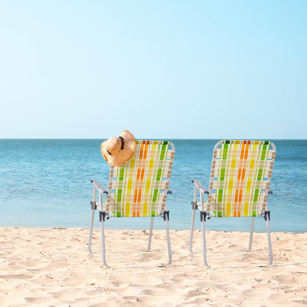 Set of 2 Webbed Folding Beach Chairs Yellow & Green I677552